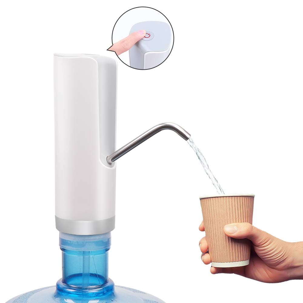 Drinking Water Pump Wireless Automatic Electric Water Bottle Pump Portable Button Pump Dispenser Gallon Water Bottle Switch For Kitchen Office Camping Power Adapter Rechargeable Battery