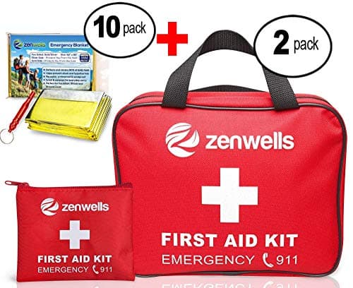 First Aid Kit Med Trauma (2 First Aid Kits + 10 Pack Emergency Blankets)