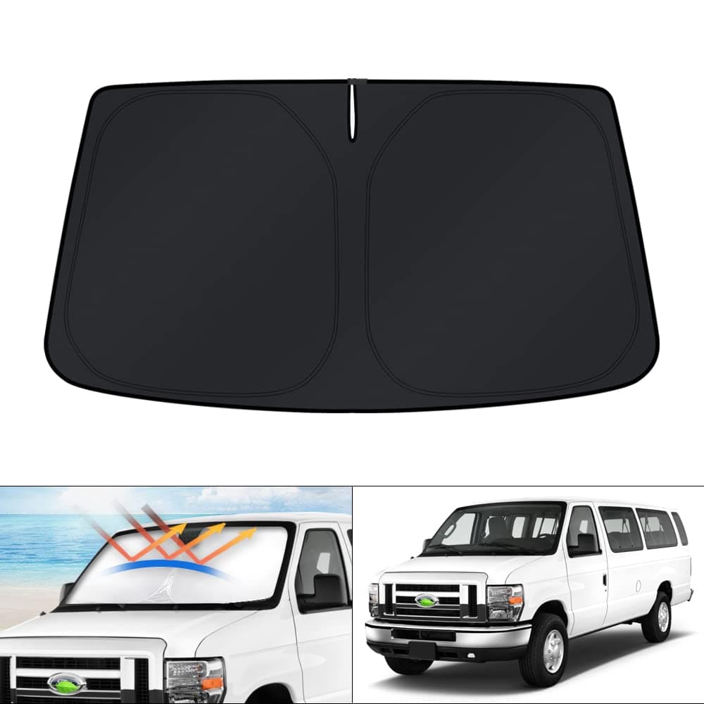 KUST Windshield Sunhade for 1992-2023 Ford Econoline E-Series Van & Motorhome E-150 E-250 E-350 E-450 Sun Shade Window Sun Visor Protector Foldable Blocks UV Rays Keep Your Car Cooler