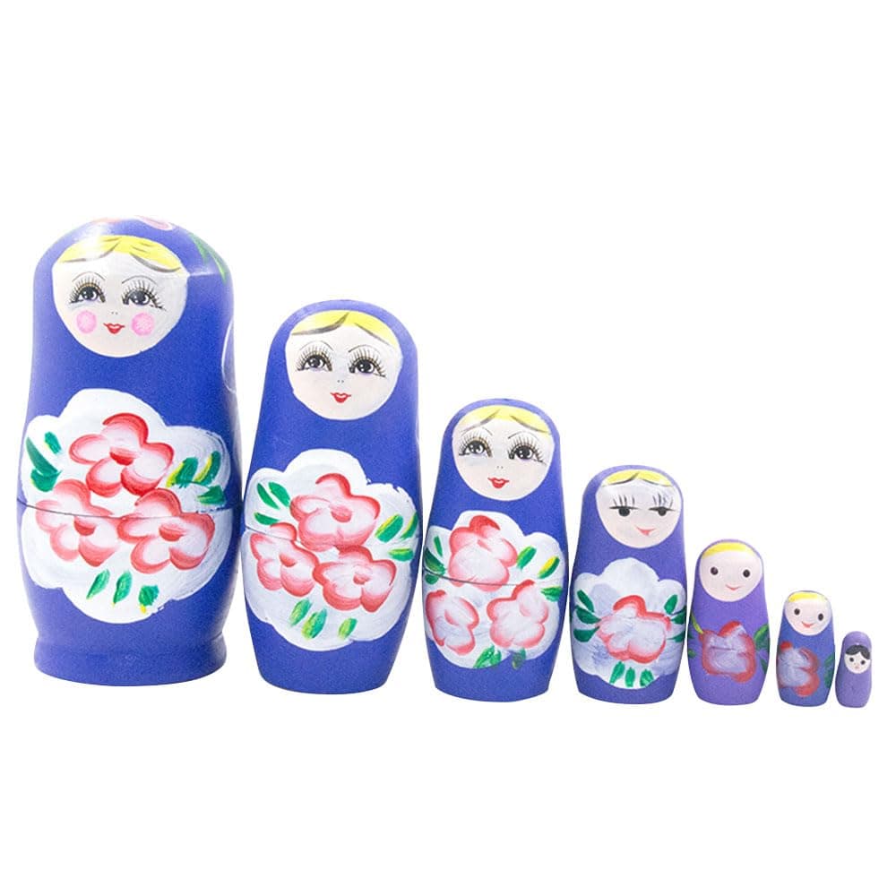 JZSRussian Nesting Dolls Matryoshka Wood Stacking Nested Set 7 Pieces Handmade Toys for Children Kids Christmas Mother's Day Birthday Home Room Decoration Halloween Wishing Gift,Purple