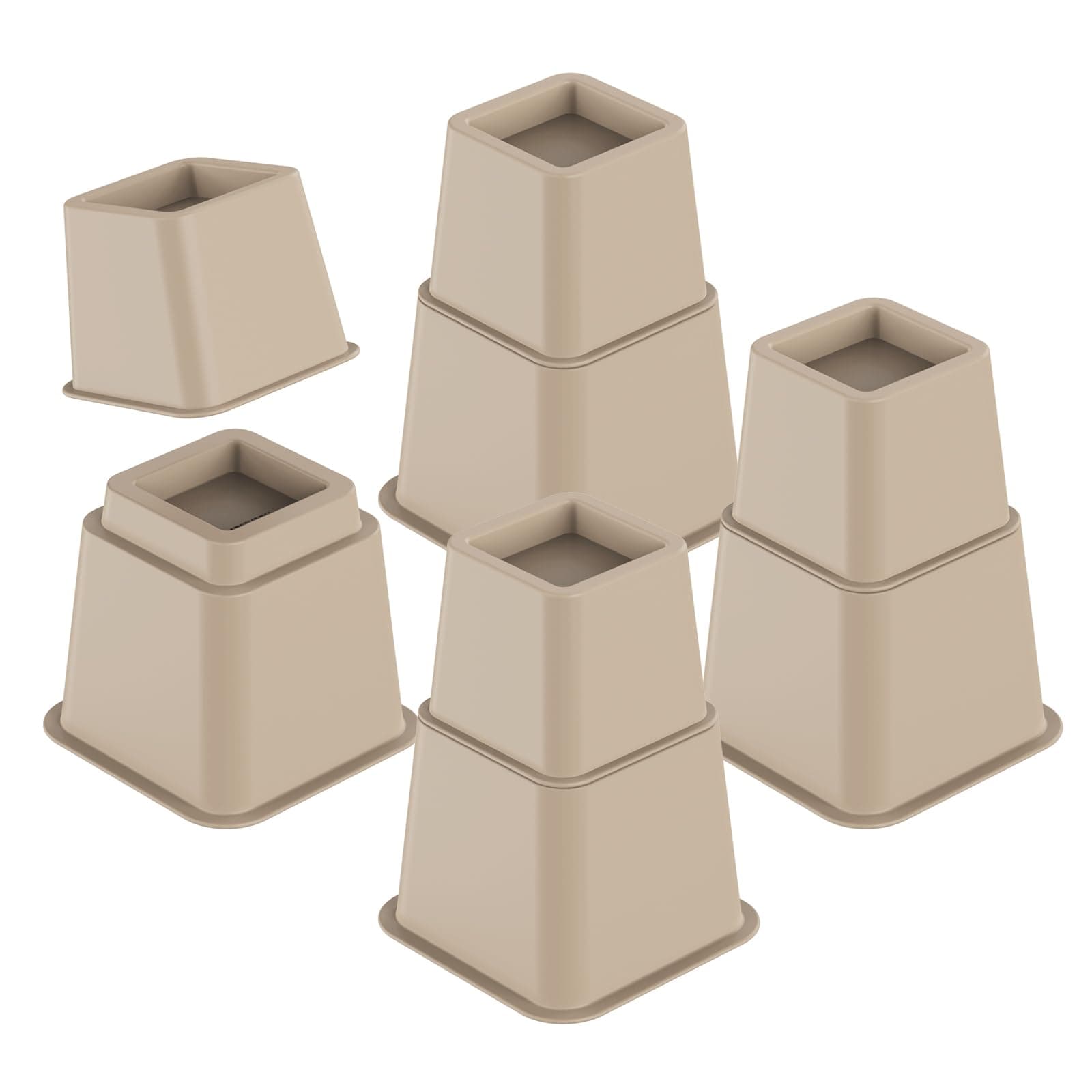 Adjustable Bed Risers 3, 5, 8 Inch Heavy Duty, Stackable Furniture Riser Set of 4 Bed Lifts for Couch, Sofa, Chair, Table & Desk, Under Bed Storage, College Dorms Supports Up to 1,300 Lbs, Brown