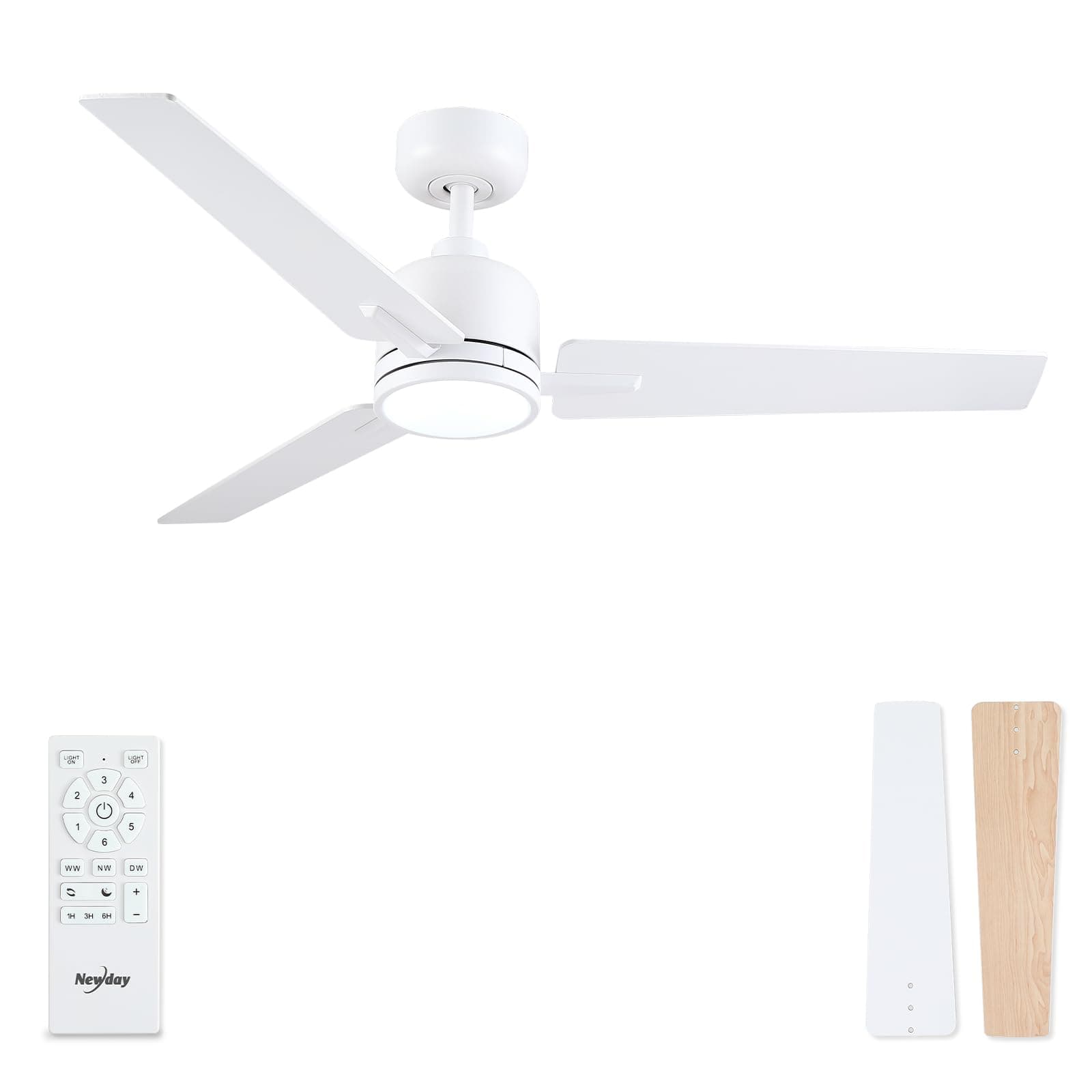 48 inch White Ceiling Fan with Lights and Remote Control, Quiet Ceiling Fan with Stepless Dimmable LED, Reversible DC Motor, 6 Speeds, 3 Timer, Memory Function for Bedroom Living Room Terrace