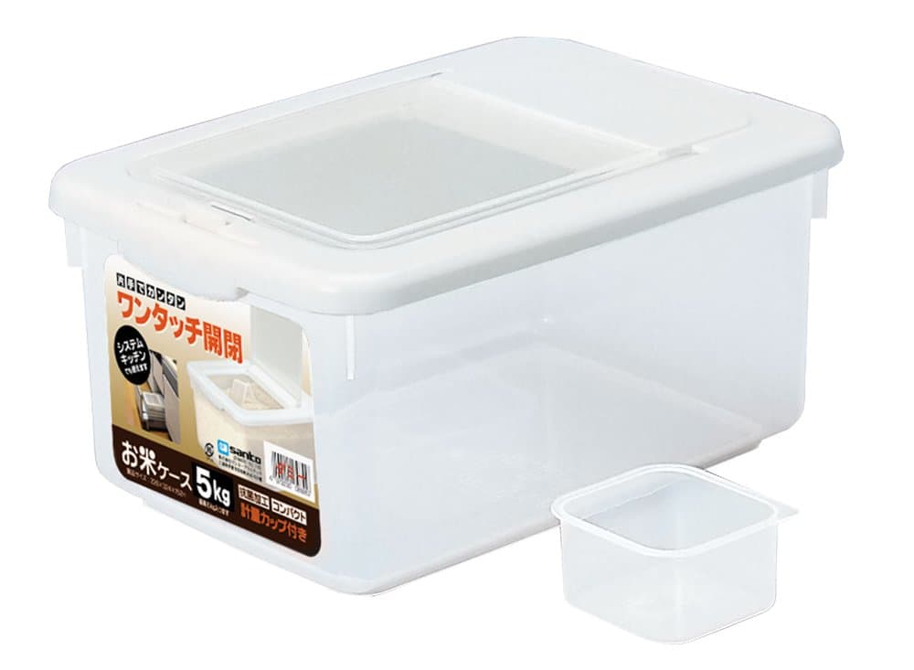 sanko plastic white with Japan-made rice bin rice case 5Kg type measuring cup