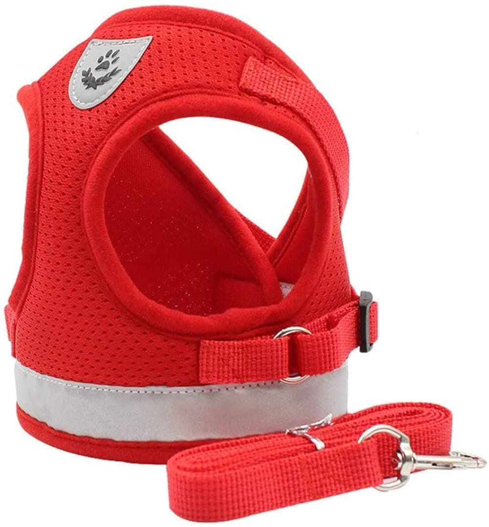 Mumoo Bear Dog Harness for Small Dog Cat, No Pull Step-in Soft Mesh Padded Vest Harness Leash Set with Reflective Stripe and Logo, Puppy Dog Lead for Daily Walking Running Training - (Red, M)