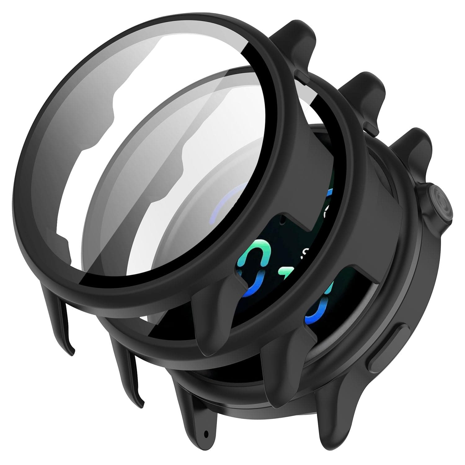 [2-Pack] Case with Tempered Glass Screen Protector Compatible with Garmin Vivoactive 6, Bumper Full Coverage Protective Hard Dull-Polish PC Cases Face Cover for Vivoactive 6