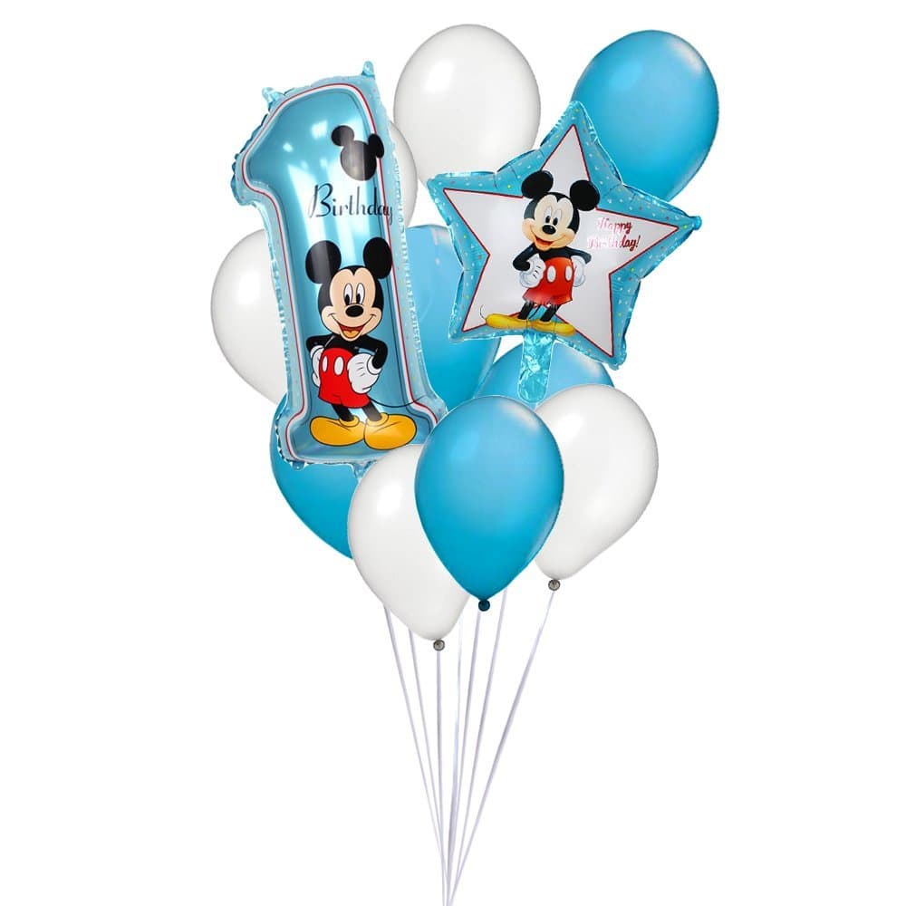 Mickey Mouse 1st Birthday Balloon Bundle blue & white