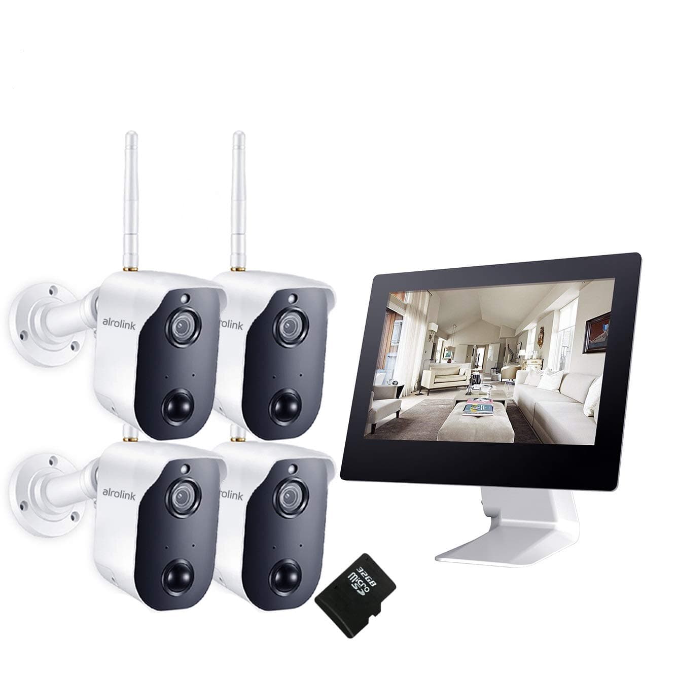 Wireless Security Camera System,4 Battery Powered 1080P Cameras,Alrolink 4CH All in One 9inch Touch Screen NVR, Indoor Outdoor, 2 Way Audio, PIR Motion Detection,Night Vision, for Home Surveillance