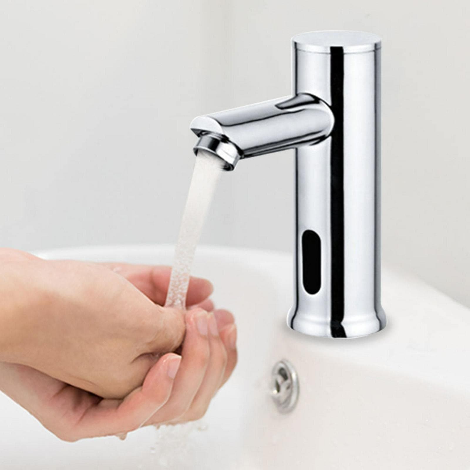 Brass Motion Activated Hands-Free Bathroom Faucet with Temperature Mixer - Touchless, Battery Powered, Control Box Included