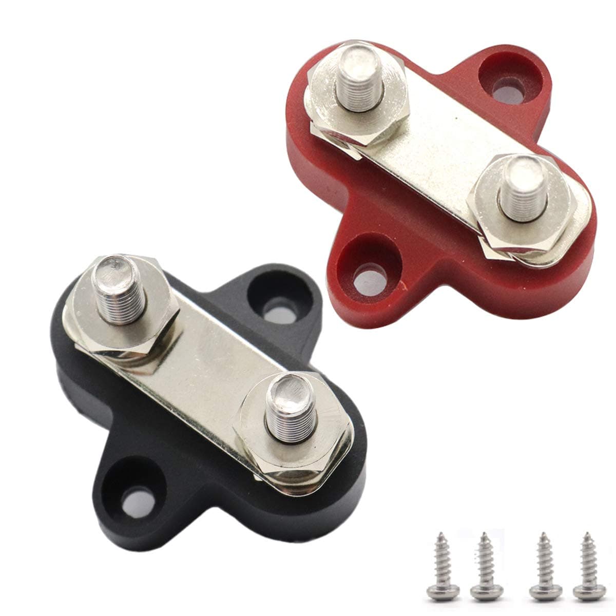 T Tocas Dual 1/4" M6 + M6 Studs Battery Terminal Power Distribution Block Red Black 12V - 48V DC