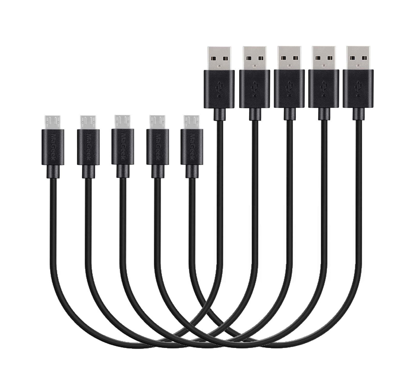 MaGeek® 0.3m Short Micro USB Cables, [Pack of 5pcs] High Speed USB 2.0 Data & Charge Cables for Samsung Galaxy S7,S6, HTC, Sony, Motorola, LG, Google, Nokia and More (Black)