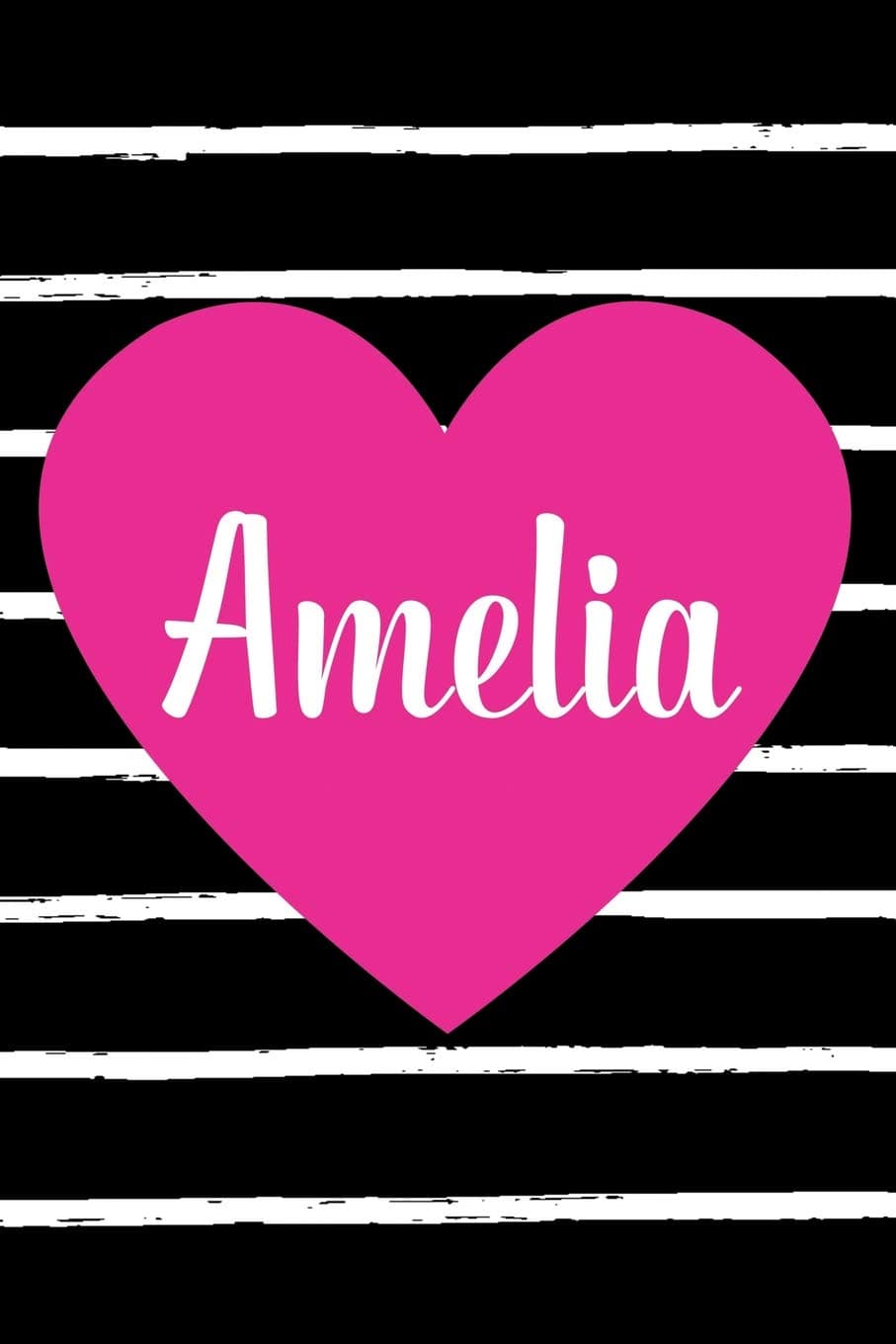 Amelia: Personalized Name Heart Black and White Strips Composition Notebook Journal for Girls and Women