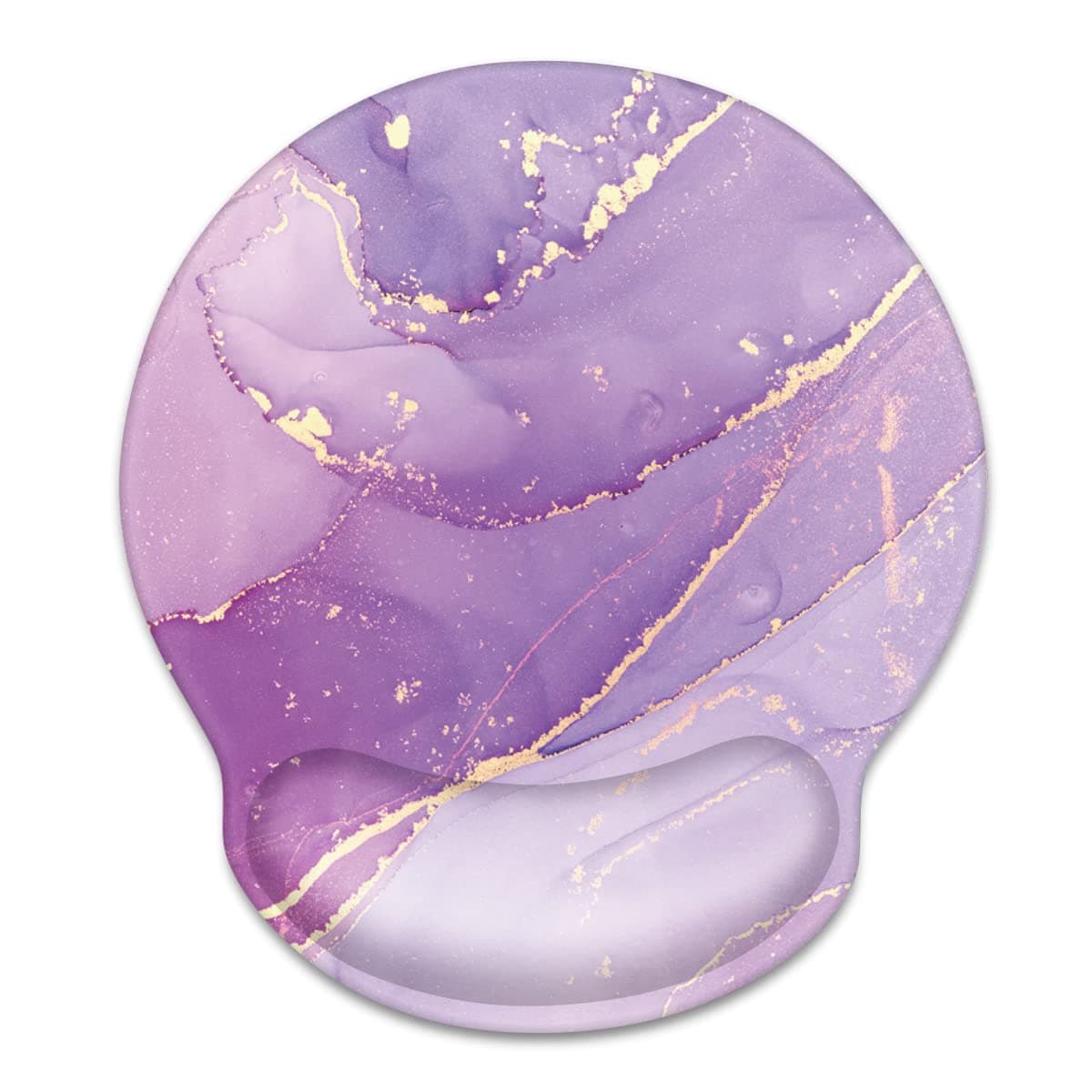 WAVEYU Ergonomic Mouse Pad with Wrist Support, Cute Round Mouse Mat, Non-Slip Rubber Base Mousepad for Laptop, Office School Mouse Pad Easy Typing & Pain Relief, Purple Marble