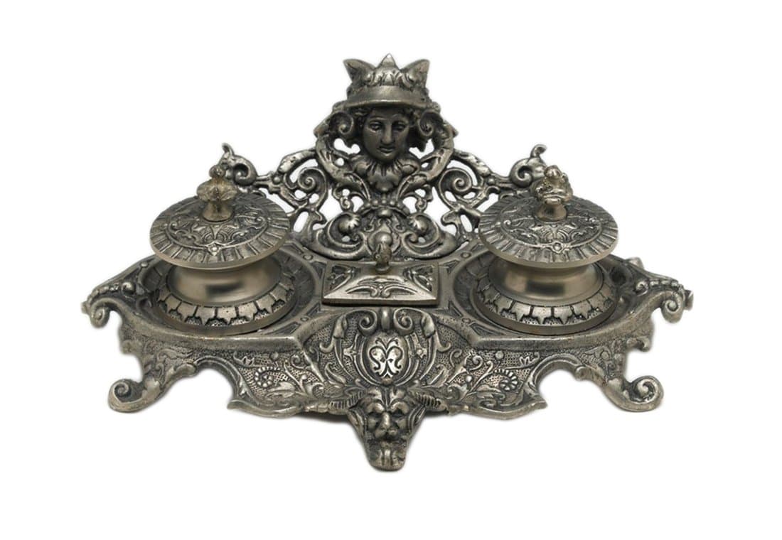 7 Inch Diameter Pewter Finish Inkwell