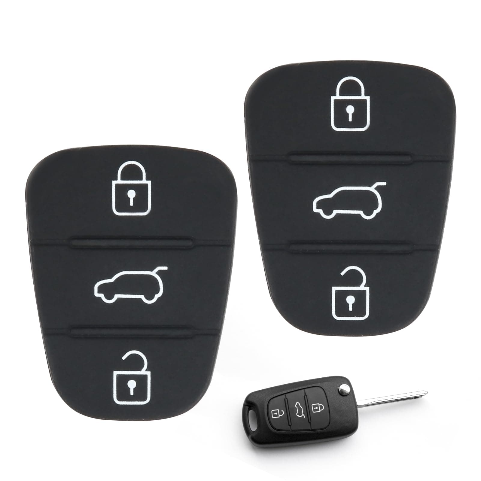 2 Pack 3-Button Rubber Buttons Pads Remote Control Car Key Case Replacement Accessories Compatible with Kia Sportage Ceed Soul Venga Hyundai i10 i20 i30 ix20 ix35 Auto Key Fob Cover