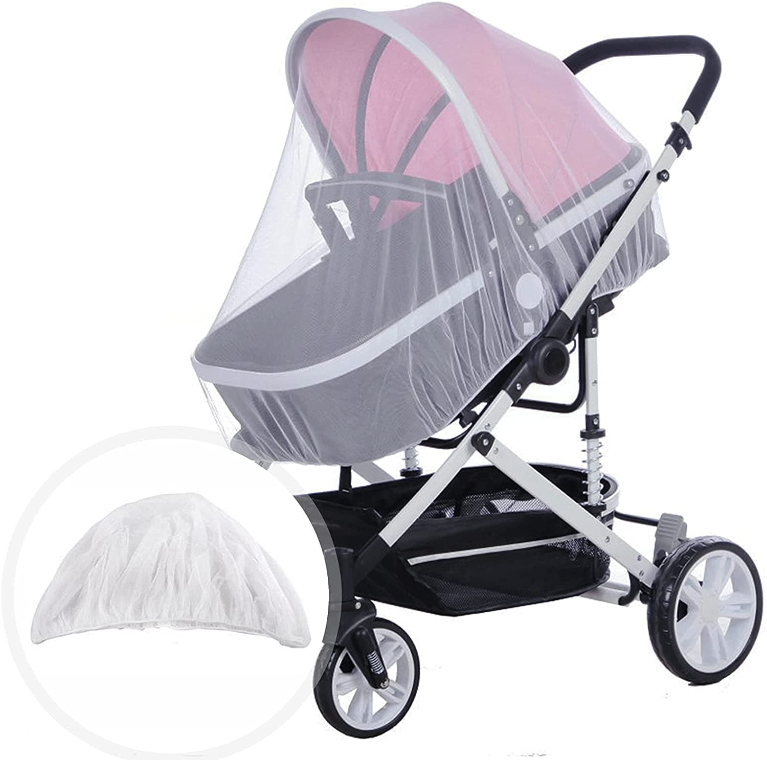 Universal Stroller Mosquito Net, Pram Net,Fly Bug Insect Net Protection Cover for Pushchair Car Seat Buggy Carrycot Bed Stroller Bassinet Basket Jogger Travel cot (White)