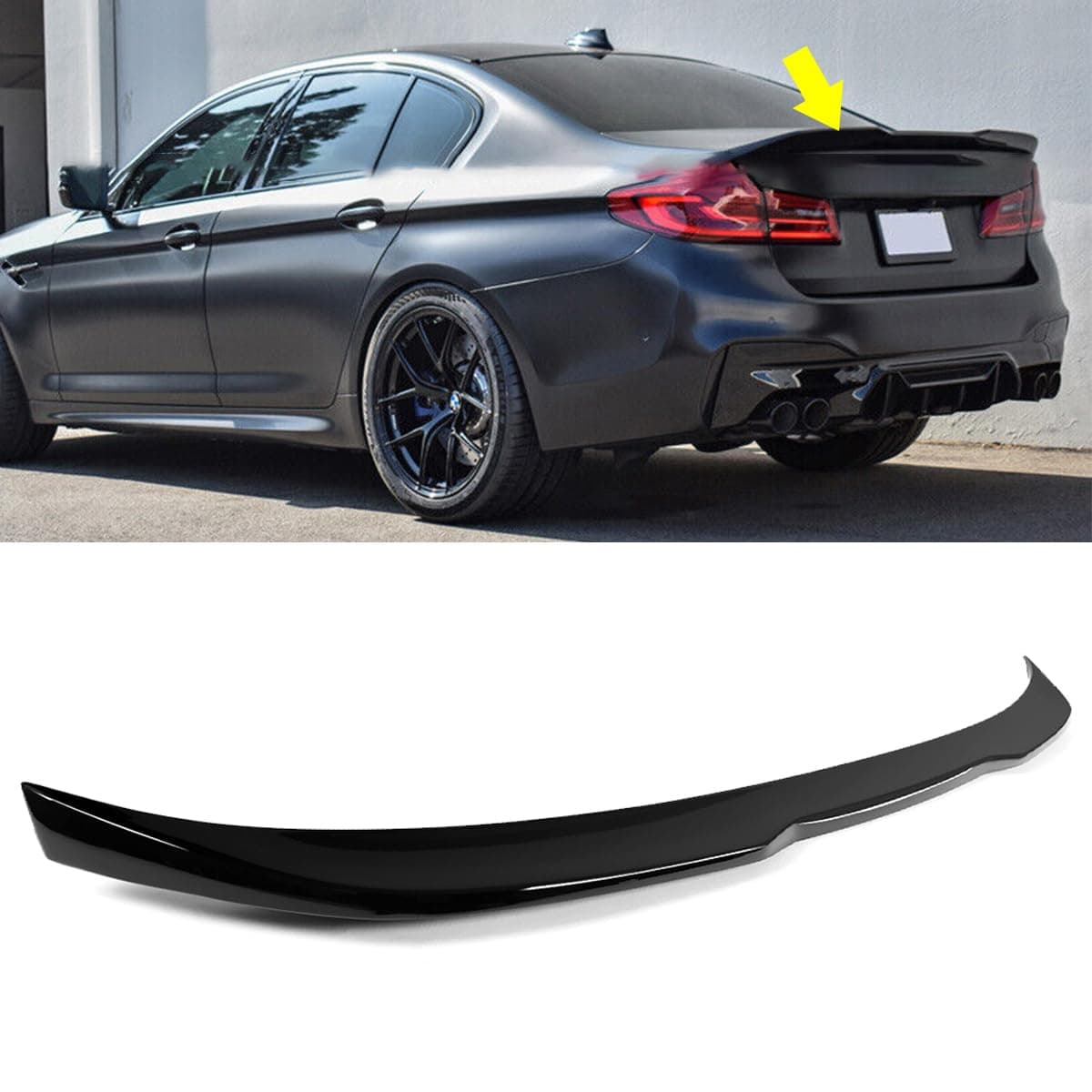 Rear Spoiler Gloss Black Compatible with 2017-2023 B-M-W 5-Series G30 G38 530i 540i F90 M5 Rear Trunk Wing Accessories