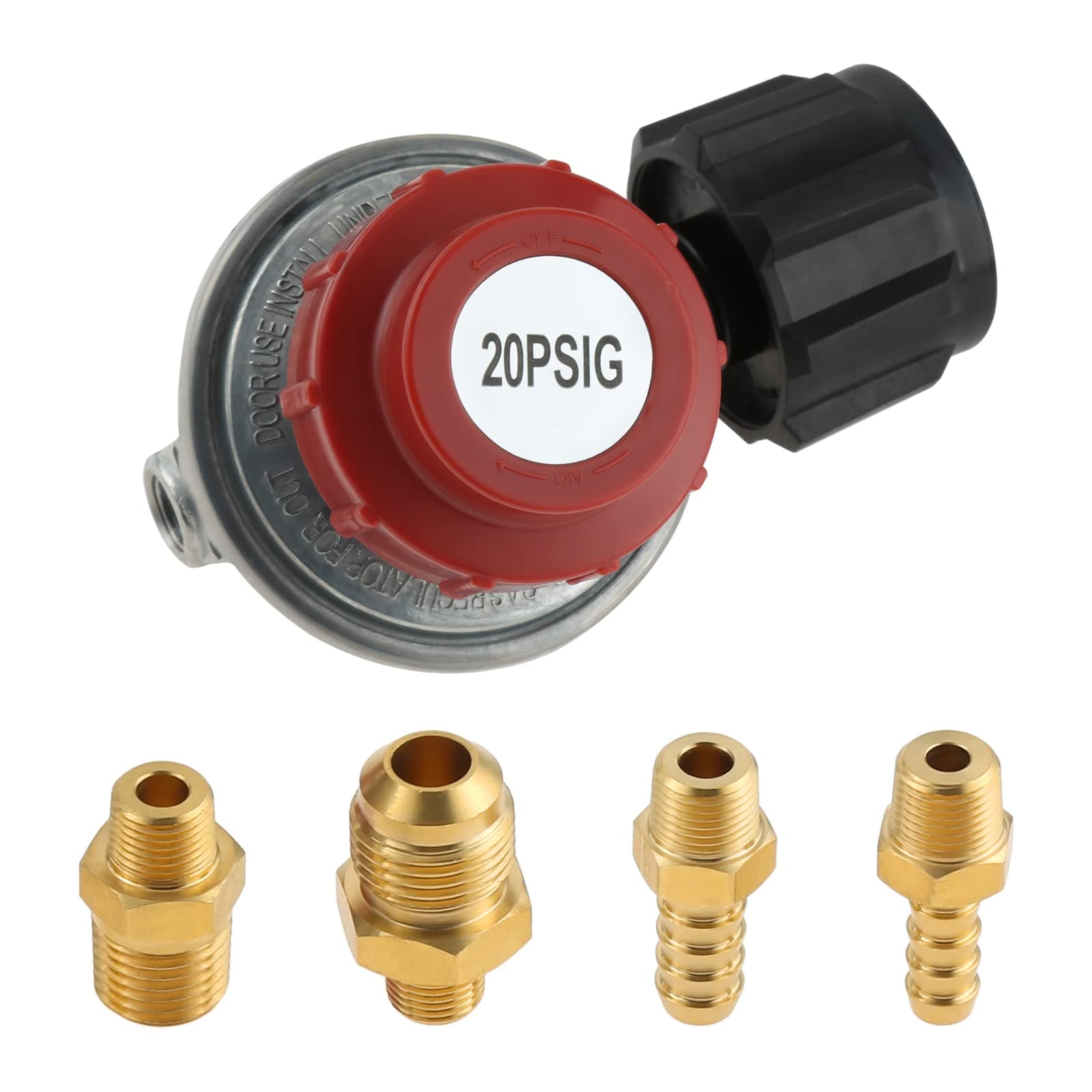 0-20 PSI Adjustable High Pressure Propane Regulator Valve Kit, QCC1/Type1 Regulator Valve Kit with 1/8" NPT Male to 1/4" & 3/8" NPT Male Flare Fitting, 1/4" & 5/16" Hose Barb Connector