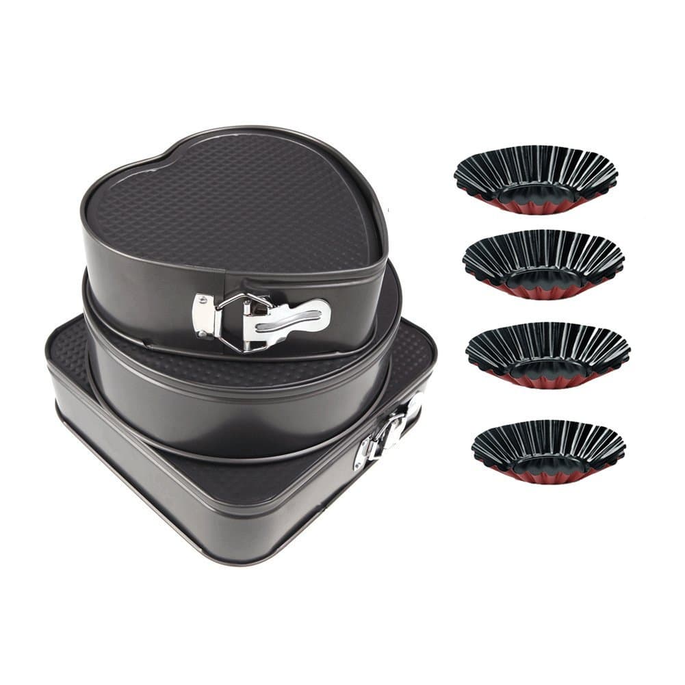 ZHCKyee 3pcs Non-Stick Springform Pan/Cheesecake Pan/Leakproof Cake Pan Bakeware Set with 4pcs Egg Tart Mold