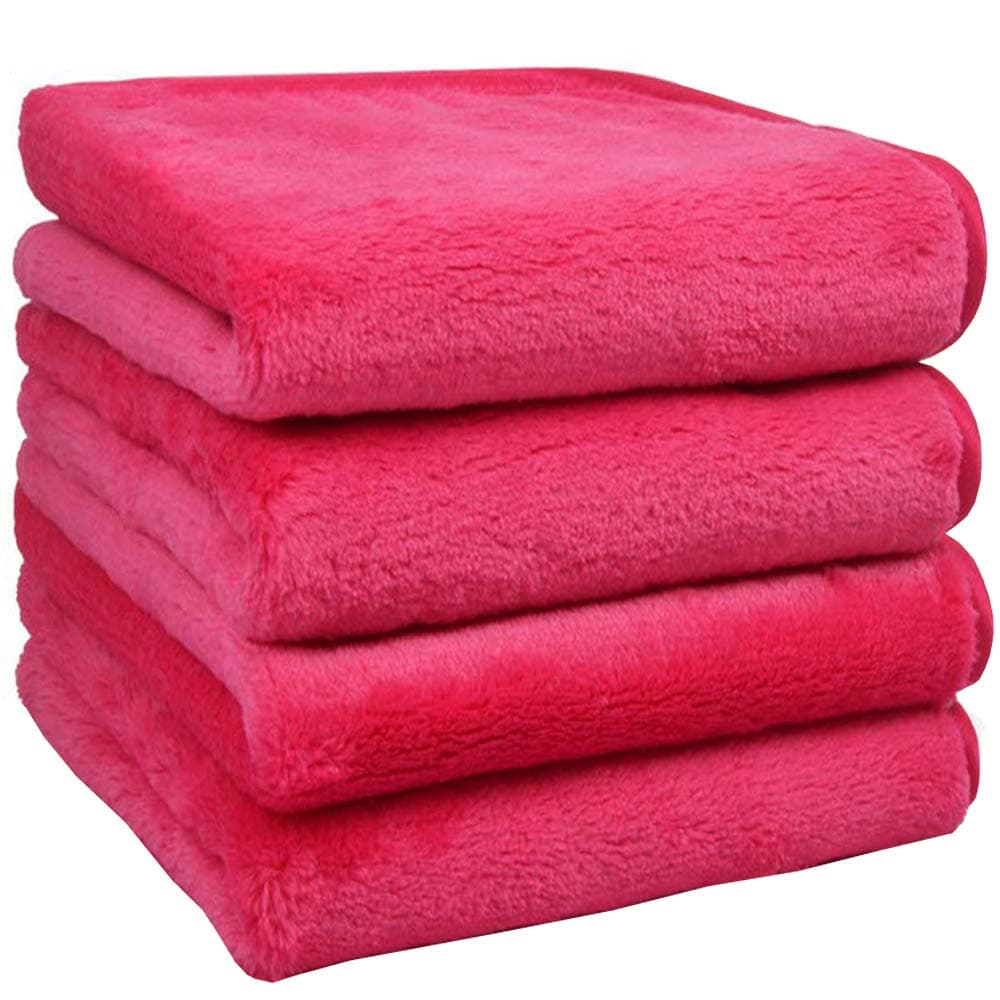 Microfibre Makeup Remover Cloths Extra Large Face Cloths Wipes Reusable Flannel Facial Cleansing Towels 25x25CM Rose 4PCS