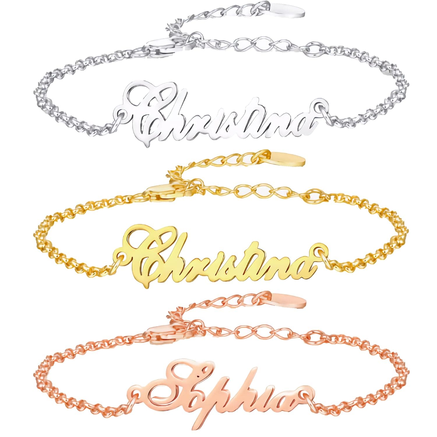 Custom Name Bracelet 18K Gold Plated Custom Name Text Adjustable Bracelet, Customized Gift for Women