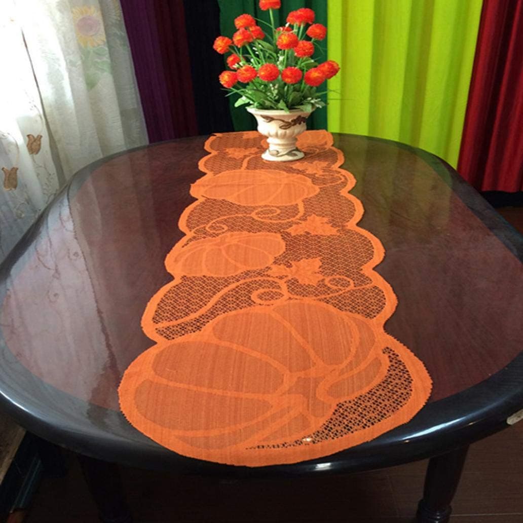 LC-Halloween Pumpkin Maple Leaf Lace Tablecloth Table Runner Cover Thanksgiving Day Decor