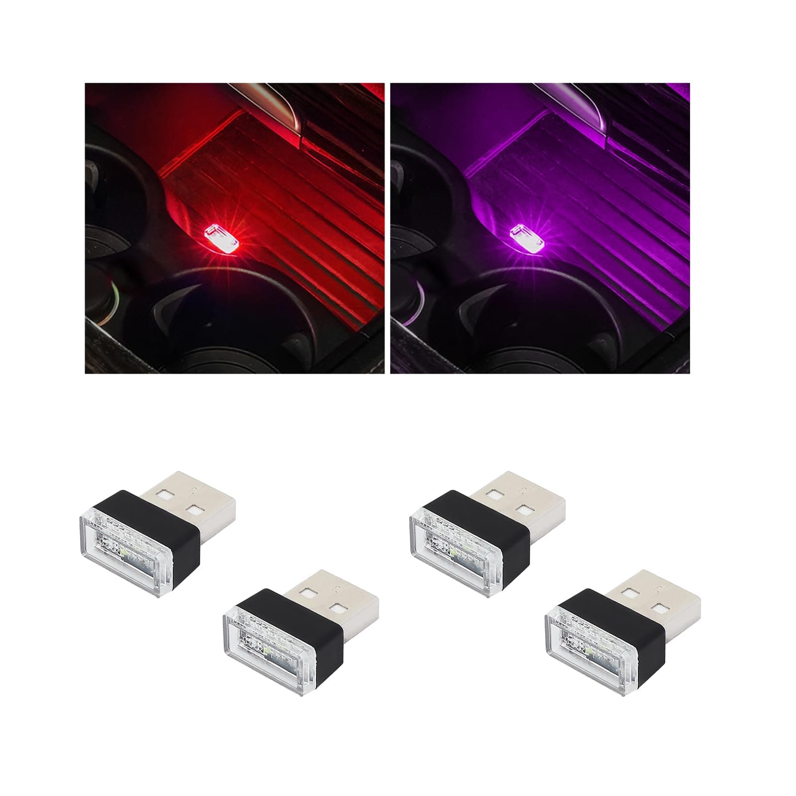 Augeny 4 Pack USB LED Atmosphere Lights for Car Interior USB Decorative Night Light Portable Atmosphere Lighting Kit Universal Vehicle Interior Accessories for Most