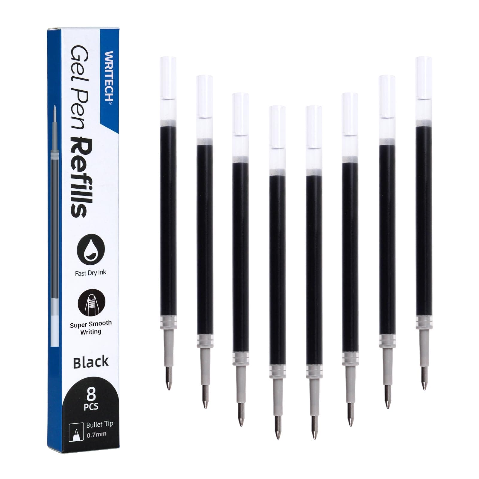 Liquid Gel Pen Refills: Fine Point 0.7mm Black Ink Refill Multi-Compatible with Retractable Click Pens Quick Dry Smooth No Smear Smudge for Writing Sketching & Taking Notes 8ct
