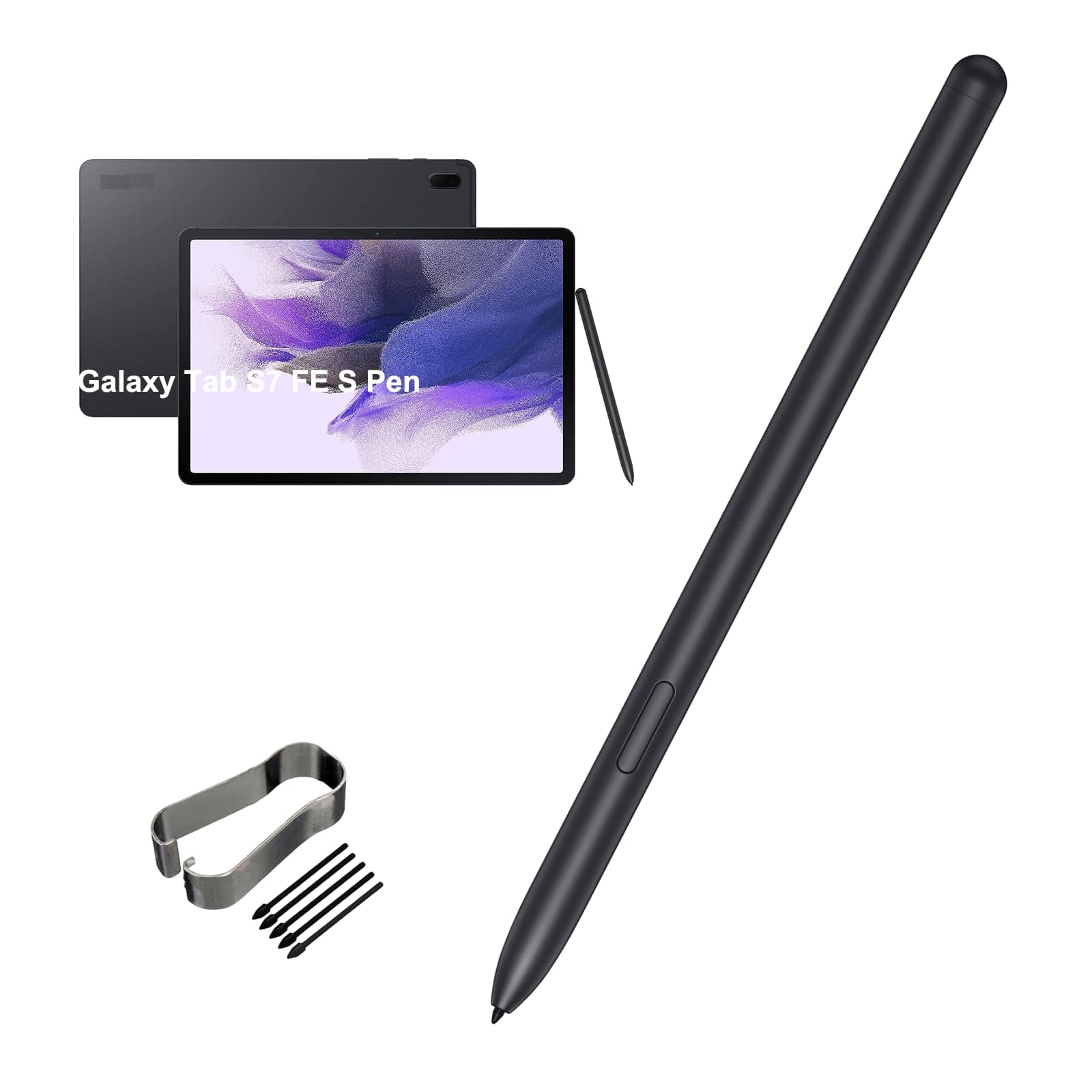 Galaxy Tab S7 FE S Pen Replacement for Samsung Galaxy Tab S7 FE SM-T730, SM-T733, SM-T736B TJ-780 Stylus Pen Compatible with Samsung Galaxy Tab S7 FE Tips/Nibs NoBluetooth (Mystic Black)