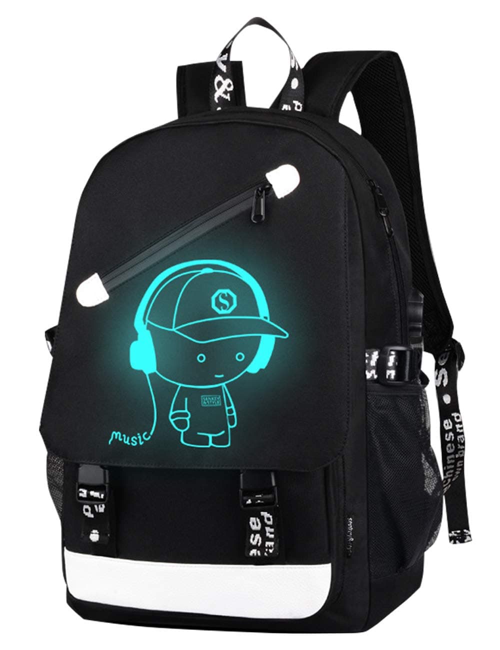 Teens Backpack Boys, Middle Secondary School Bag Laptop Backpack with USB Charging Port Anti-Theft Lock Luminous Music Boy Printing Casual Daypack 15.6 Inch School Outdoor Travel