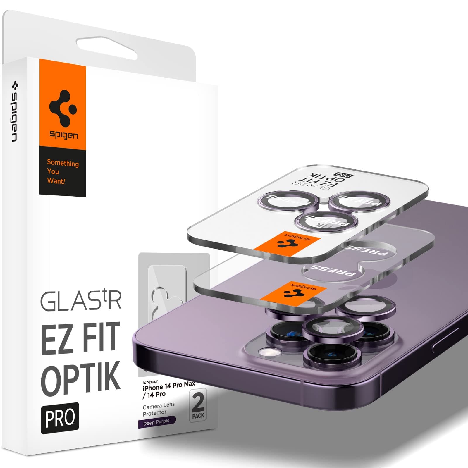 Spigen Camera Lens Screen Protector [GlasTR EZ Fit Optik Pro] Designed for iPhone 14 Pro Max/iPhone 14 Pro [Case Friendly] - Deep Purple [2 Pack]