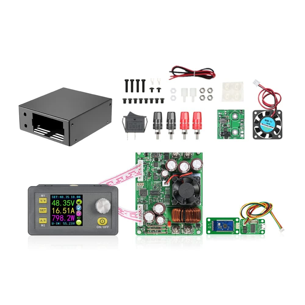 RD DPS5020 DC 6-60V to 0-50V 20A Constant Current Step-Down Power Supply Module Buck Voltage Converter Voltmeter Support Android Phone PC Communication(DPS5020-USB-BT+case)