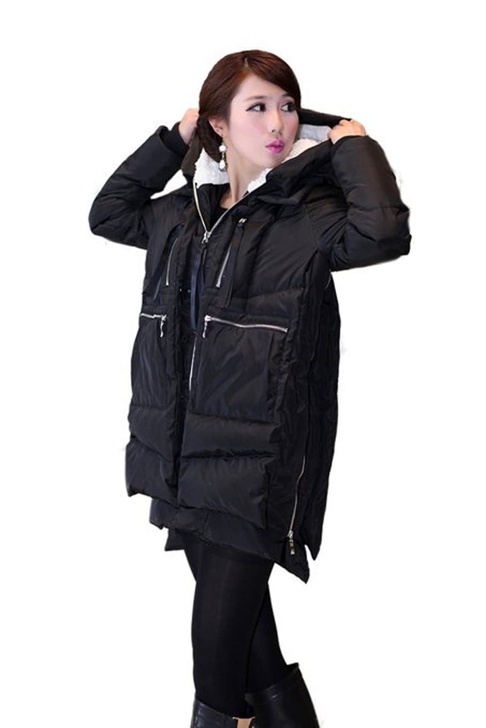 Yemi Women's Thickened Loose Down Jacket (XL, Black)