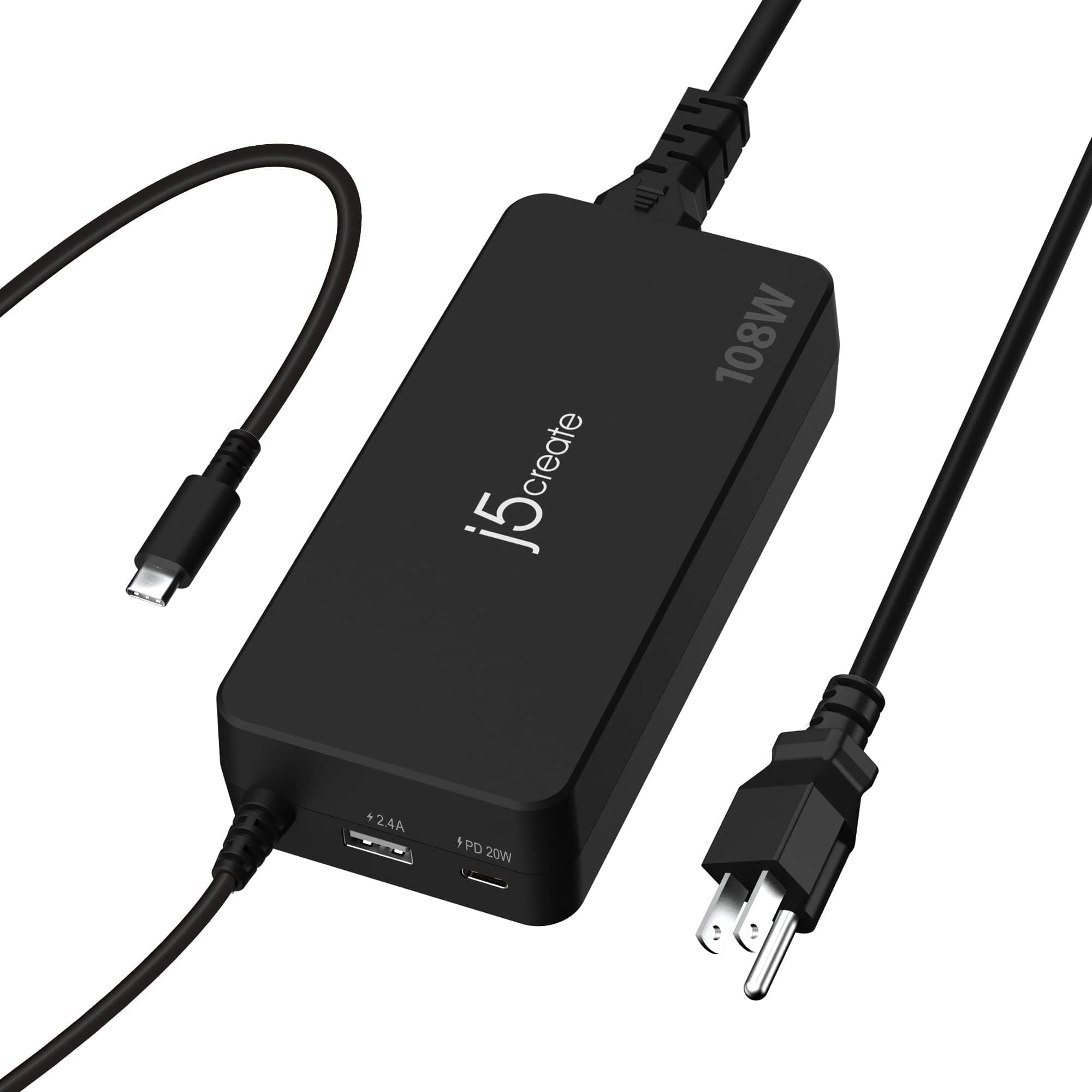 - j5create 108W USB Type C PD Super Charger for MacBook Pro, Chromebook, Laptop, Notebook, Tablet, Android, iPhone, iPad Pro, Smart Phone (JUP34108)