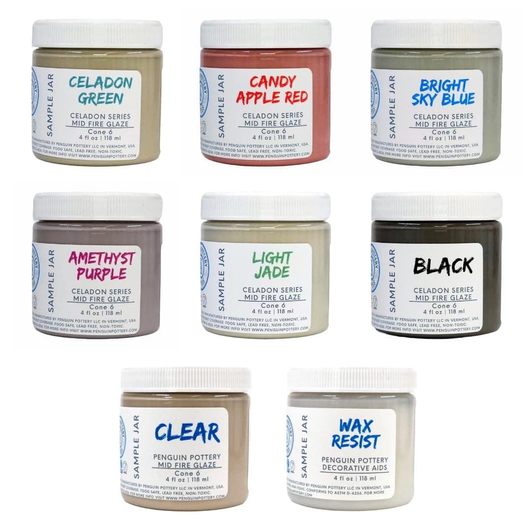 Penguin Pottery - Variety Set - Mid Fire Celadon Series - Cone 6 - Includes 8 4oz Jars