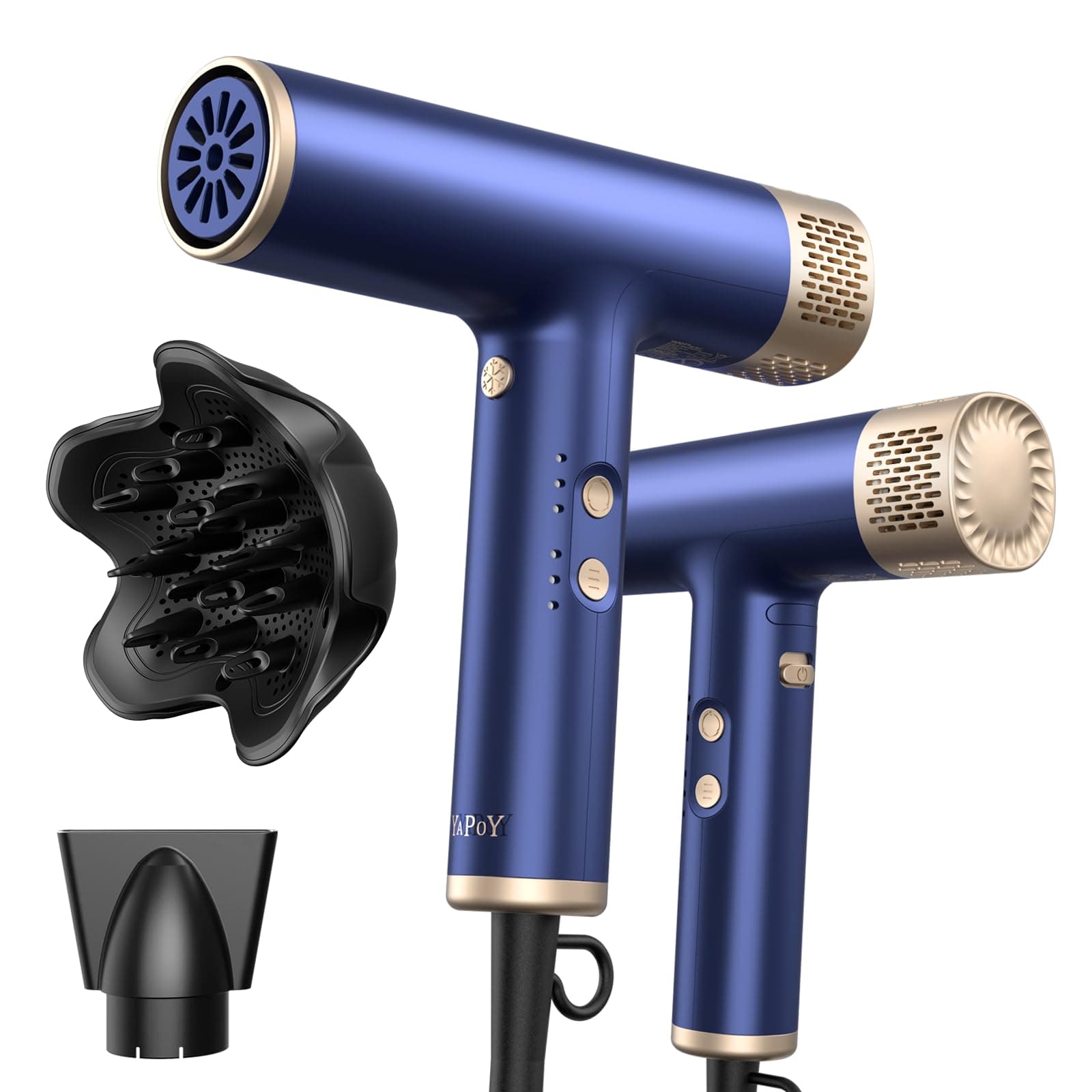 YAPOYProfessional Hair Dryer with Diffuser Fast Drying 200 Million Ionic Blow Dryer with 110, 000 RPM High-Speed No Heat Damage Intelligent Thermo-Control Low Noise, Blue