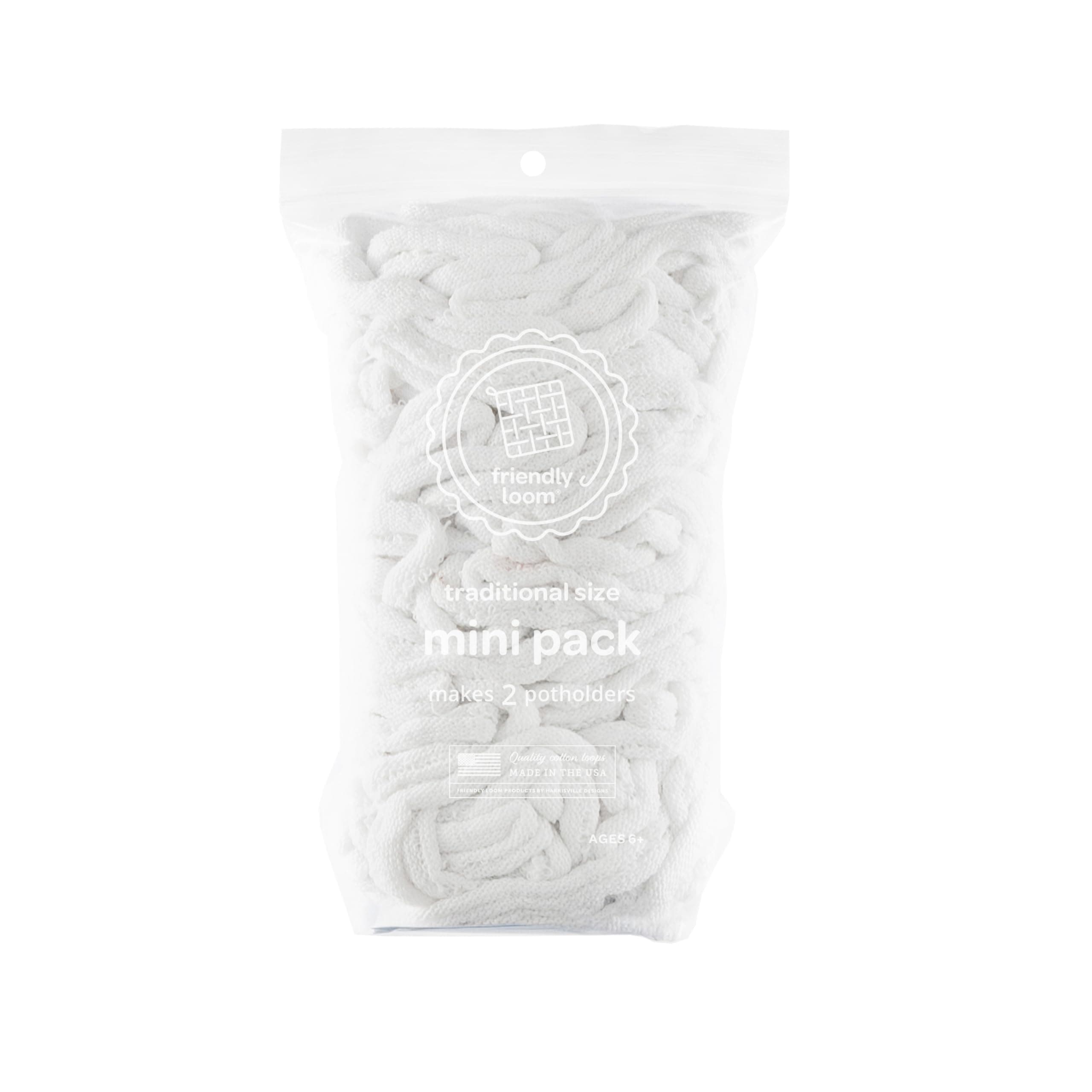Friendly Loom | 7” Traditional-Sized White Potholder Weaving Loops | Craft 2 Cotton Potholders