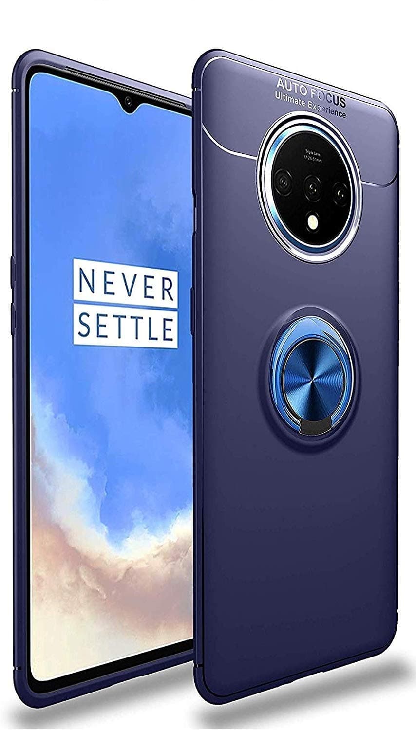 ZYNK CASE® OnePlus 7T Back Cover | Sleek Rubberized Case with Chrome Plating | Ring Stand Back Cover | Designed for OnePlus 7T (Blue)