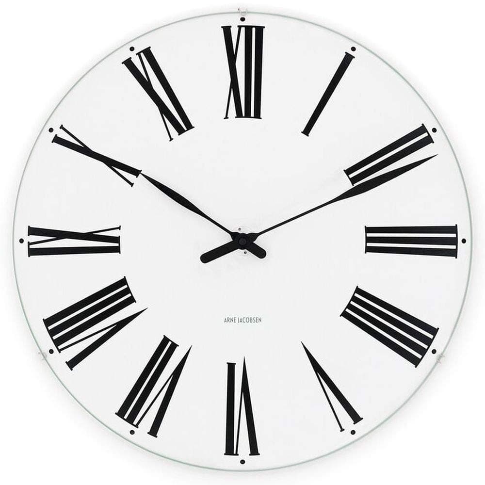 Arne Jacobsen Roman Wall Clock, White and Black, 11.4" D, Gift Box Included