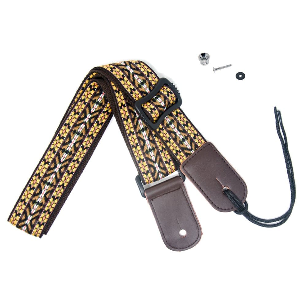 COOME Pure Soft Cotton Ukulele Strap Adjustable Ukulele Shoulder Strap Leather Ends with Strap Button Pins for Kids (Yellow)