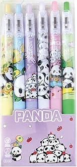 MOZXIRZ 6 Pcs Gel Ink Pens Cute Cartoon Bear Pens 0.5mm Black Ink Retractable Pens Office School Pen Women Girl Boy Pen Kawaii (Panda-2)
