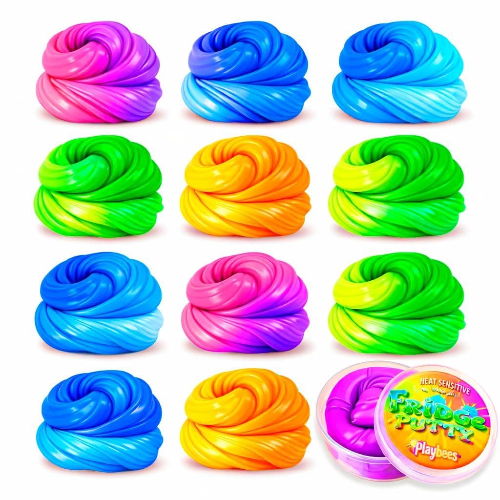 Playbees Color Changing Therapy Putty 12 Pack - Silly Mini Putty Thinking Slime for Sensory Play, Educational Games, Fidget Putty 8-15 - Heat Sensitive Magical Color Shifts - Slime Favors 0.5 Oz