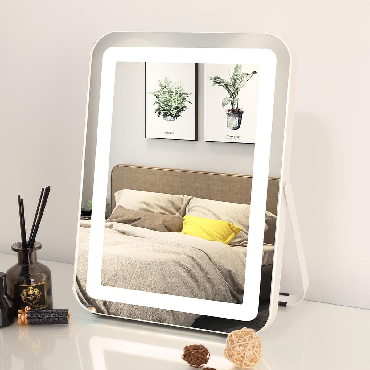 WAYKING Hollywood Makeup Mirror with LED Light Strip, Touch Control, Large Cosmetic Mirror with Dimmer LED Lights, Cosmetic Mirror with Lighting, Makeup Mirror, White