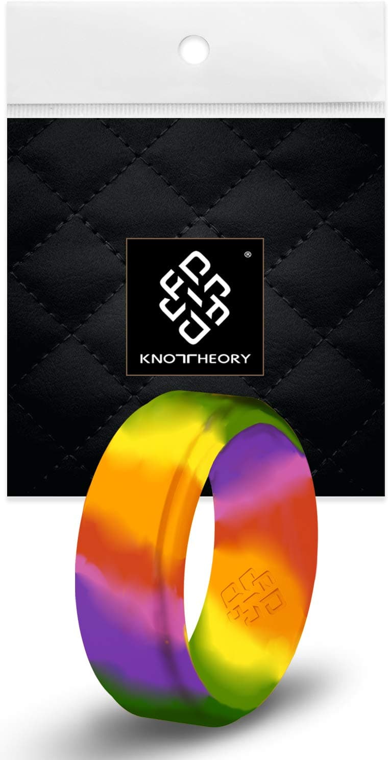 Knot TheoryRainbow Silicone Ring Men - Size 10 Step Edge 9mm Wide Rubber Wedding Band - Gym Workout Weight-Lift Ring