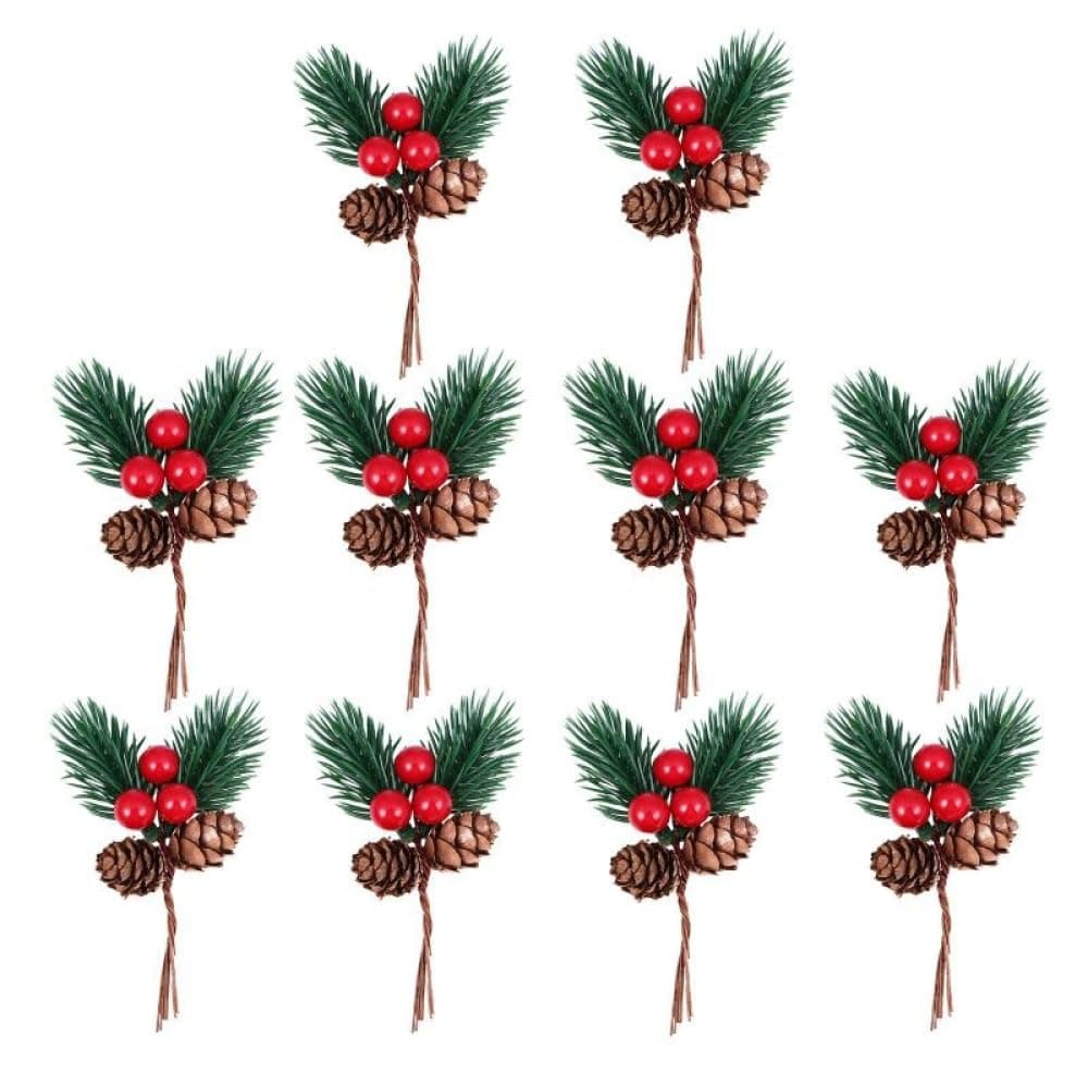 Christmas Pine Cone Picks Decorations 10 Pack Artificial Christmas Picks and Sprays Red Berry Stem Branches with Holly Leaves for Xmas Tree Christmas Wreath Decor (20)