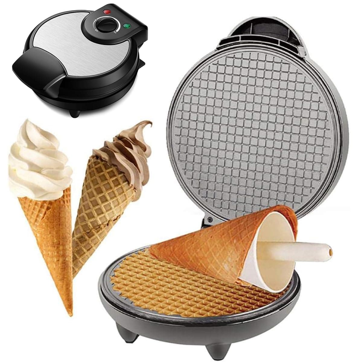 Electric Waffle Cone Maker Machine, Double Side Heating, Non-Stick Stainless Steel Mould, Biscuit Ice Cream Egg Rolls Dessert Baking Pan Kitchen Bakeware Tools