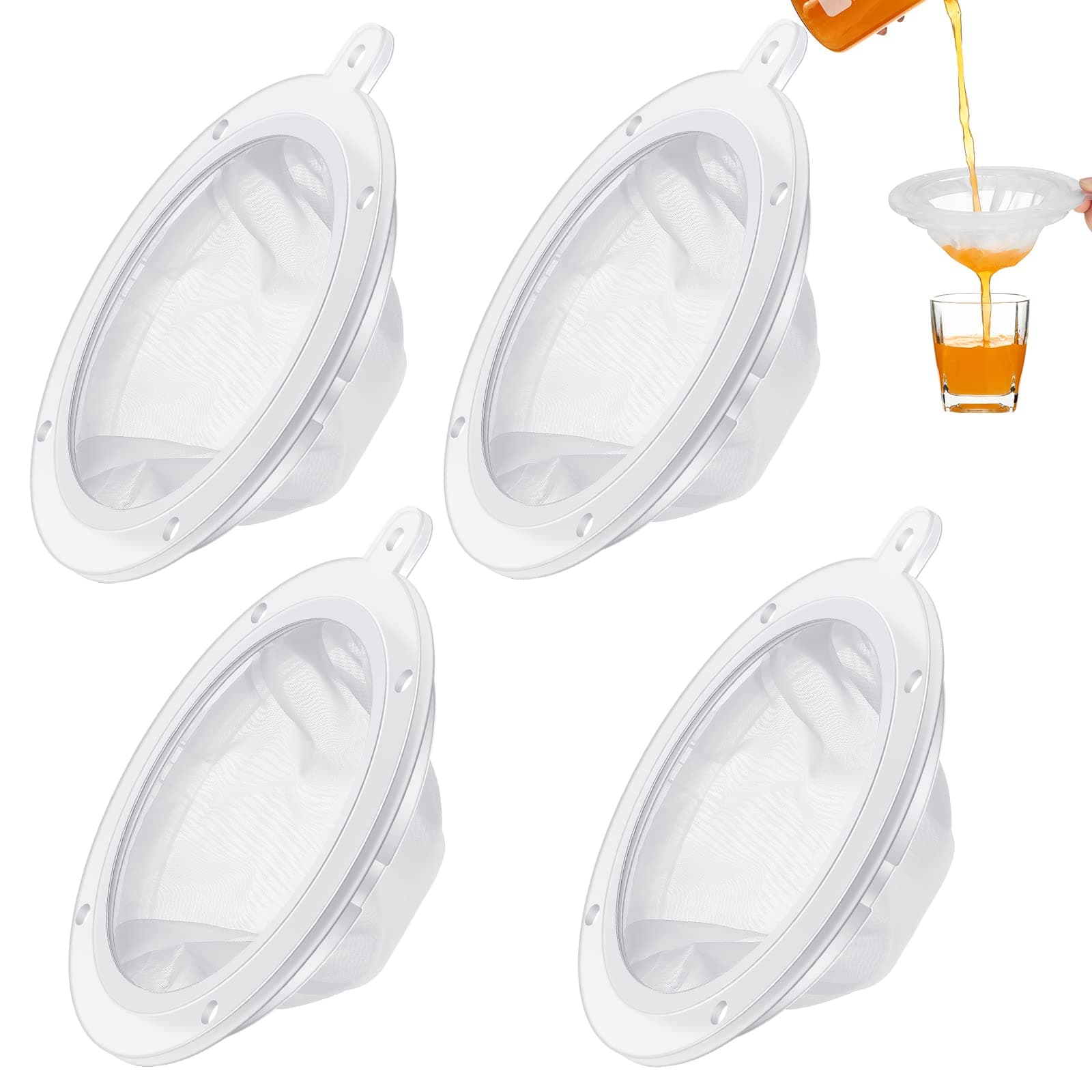 Food Filter Strainer 4 Pieces 200 Mesh Filter Mesh Plastic Fine Mesh Strainer Mesh Juice Strainer Yogurt Juice Filter Nylon Food Yogurt Mesh Sieve for Filtering Juice Milk Honey 5 Inch Kitchen Funnels