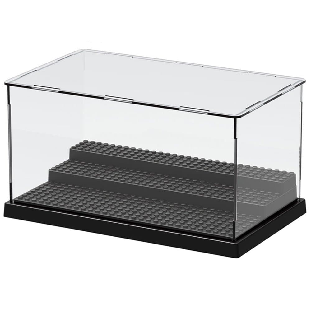 3 Steps Display Case/Box Dustproof Showcase for Blocks Acrylic Plastic Display Assembly Transparent Clear Black Base Box for Kids 10.04X6.10X5.43 in