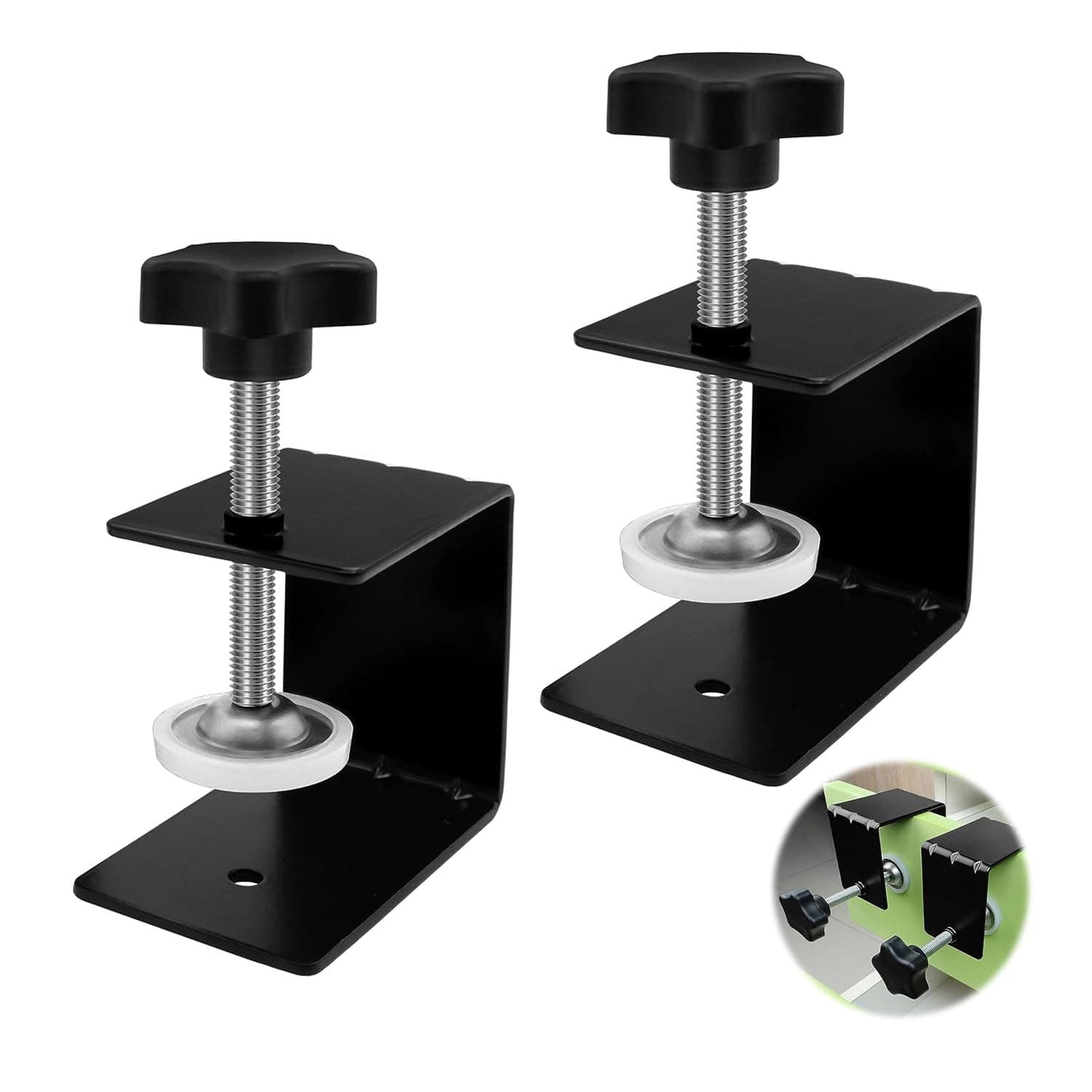 2 Pcs Drawer Front Installation Clamp, Heavy Duty C-Clamp Base Stand Stainless Steel Tiger Clamp, Metal Desk Mounting Clamp for Woodworking Fixed Repair Home Improvement