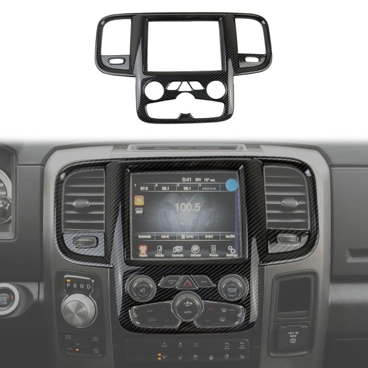 Korlot Carbon Fiber Central Control AC Vent Navigation Panel Screen Dashboard Trim Cover Accessories for 2013-2018 RAM 1500 2500 3500