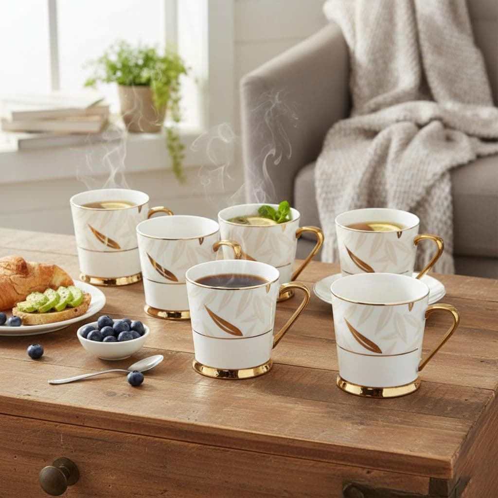 Indian Ceramic Tea Cup, 200 ML, Set of 6, Multi-Color (NOT Microwave Safe)